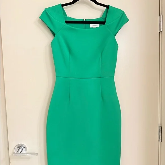Calvin Klein | Dresses | Calvin Klein Green Midi Dress With Cap Sleeves |  Poshmark